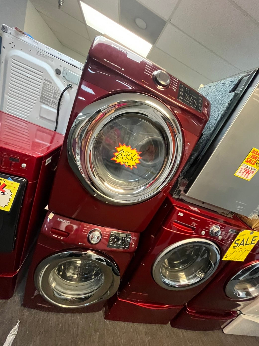 =•steam ENERGY STAR Samsung washer 4.5 cu ft & dryer 7.5 cu ft set electric steam 220v front load stackable or side by side - sensor dry ,burgundy color #BGCBAL3SET