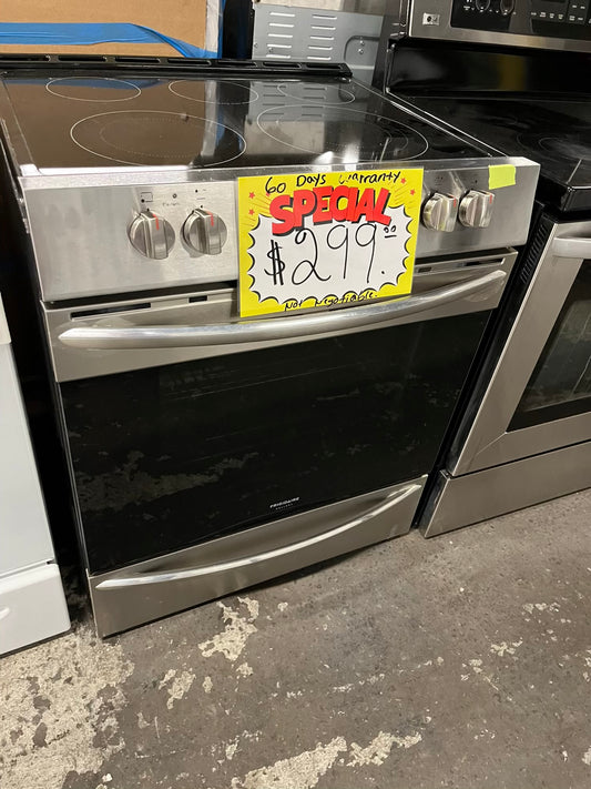 Frigidaire slide in Glass top electric 220v range 5 burner warm zone conversion bake broil   30" Refurbished #ER901EB-TR