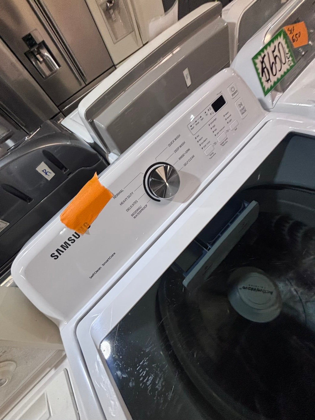 } }Samsung white  top top load washer with agitator large capacity & dryer set electric 220v side x side top load stainless steel  drum ,white color used-refurbished #MYK1B3B