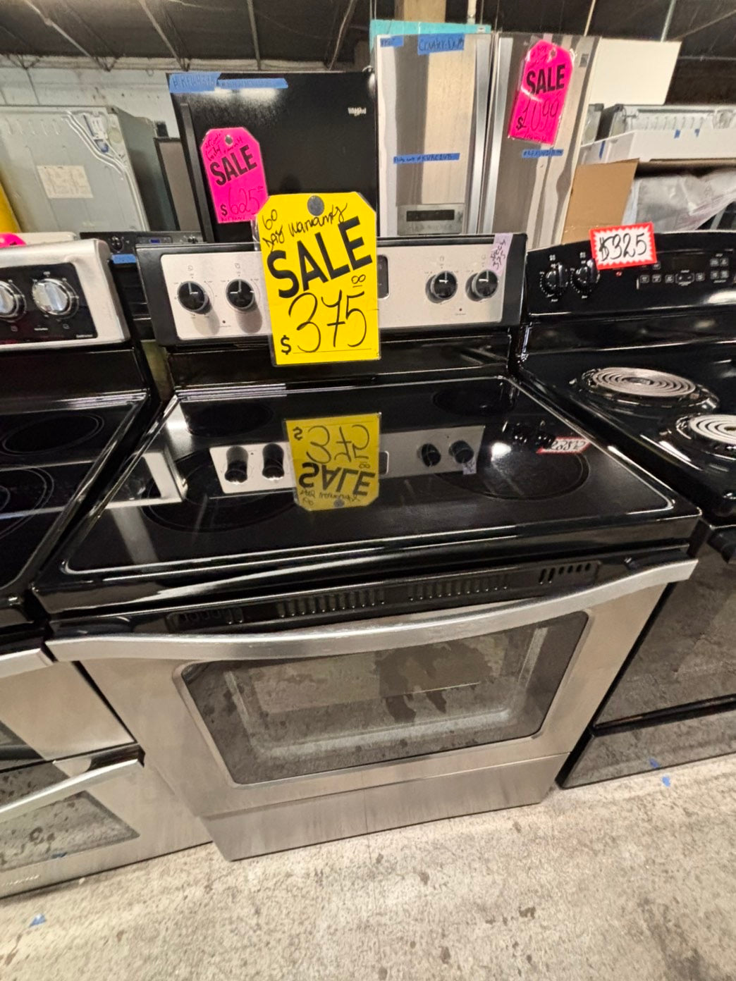 >special🌟whirlpool Glass Top electric stove  bake /broil,Self clean 30” 5 burner ,black & silver color, used-Refurbished   #WEES43GB