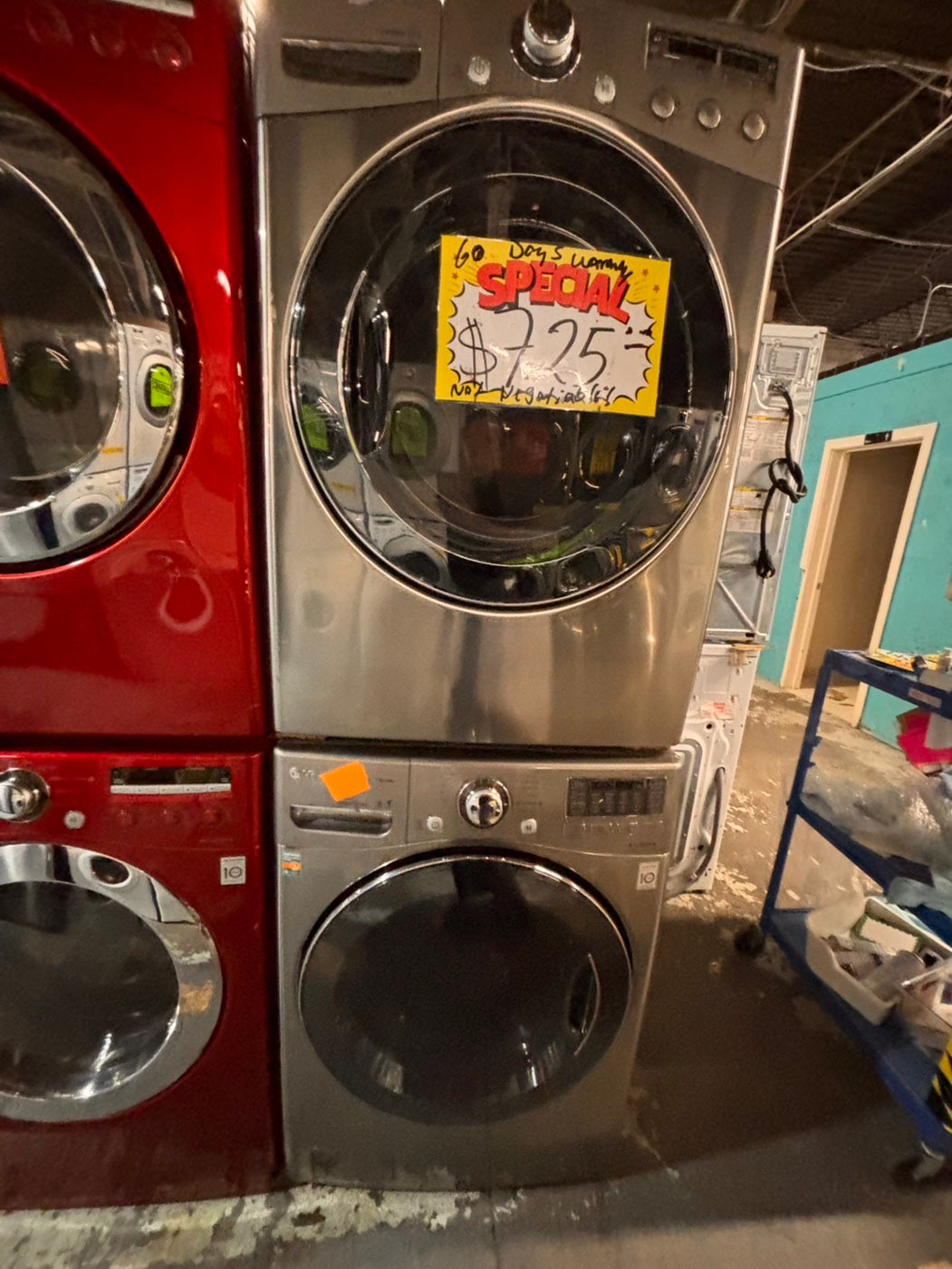 >*special🌟🔥 Used-great conditions refurbished LG steam washer 4.5cu ft & electric steam dryer 7.5 cu ft large capacity set electric 220v front load stackable or side by side - sensor dry He in silver-gray   #WDLGP1SET