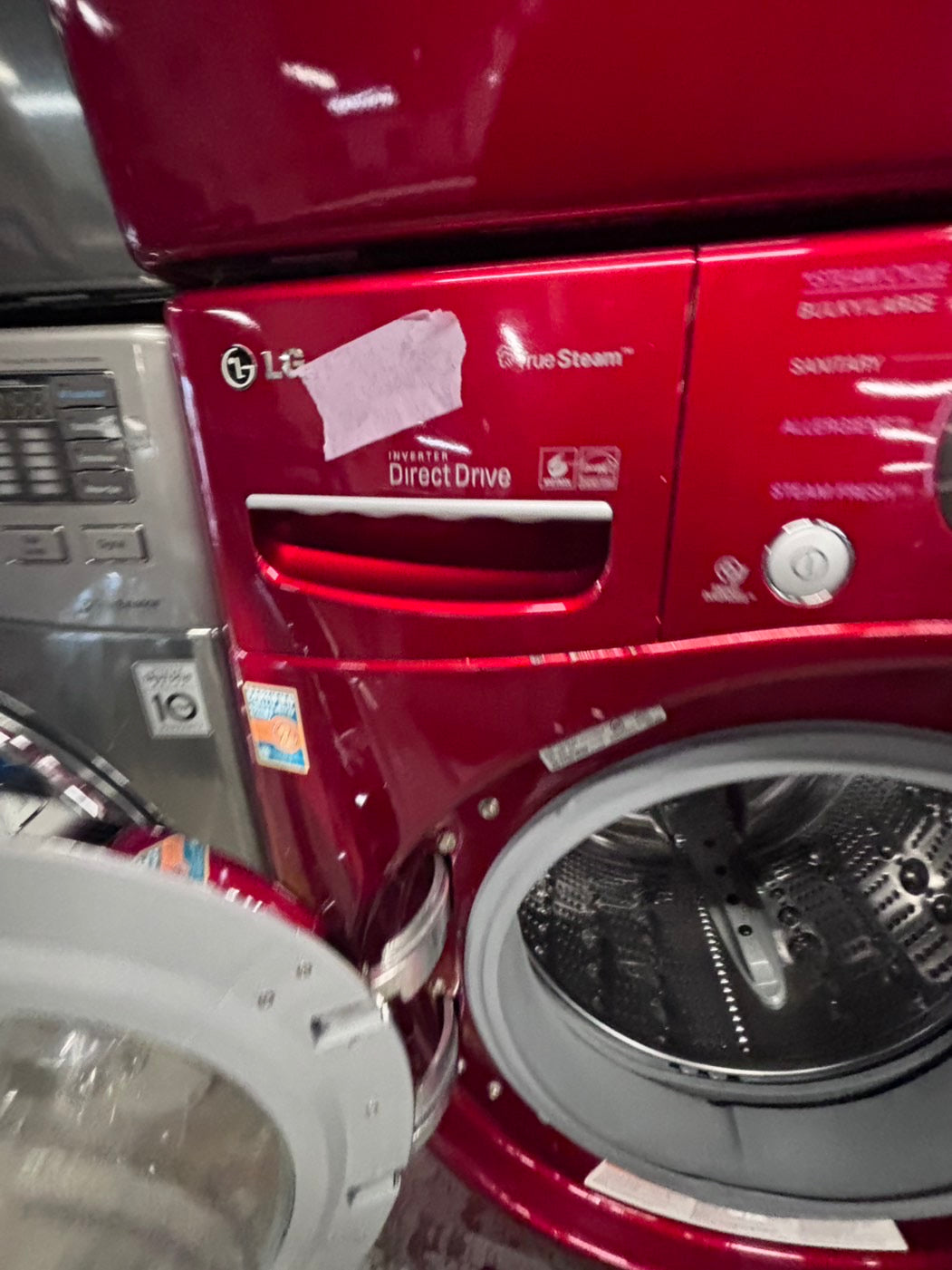 >LG washer 4.0cu ft & dryer 7.5 steam set electric 220v front load stackable or side by side - sensor dry in red  #WEG74BR