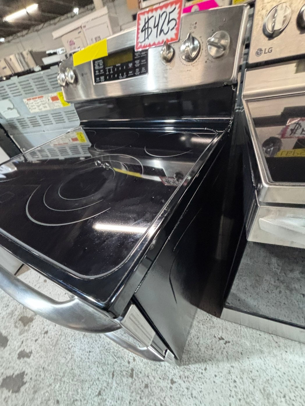 >*GE electric 220v glass top range 5 burner  bake Broil roast self clean stainless steel 30" Refurbished #ES43S3B