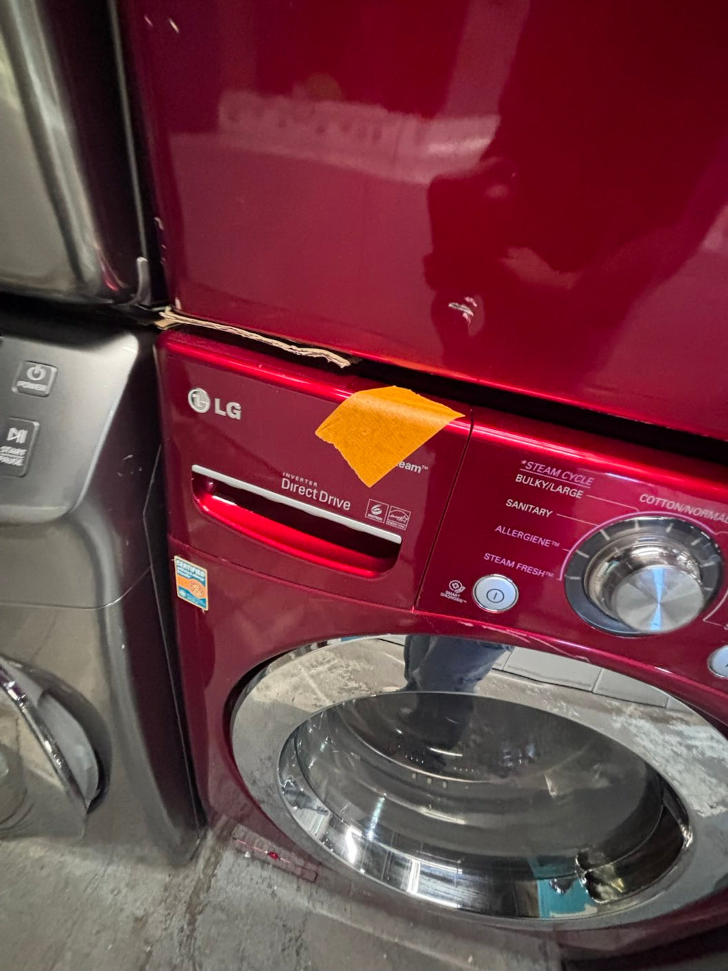 }special 🔥LG washer large capacity& GAS dryer steam set front load stackable or side by side red  27” in used-Refurbished #FWU34VBSET