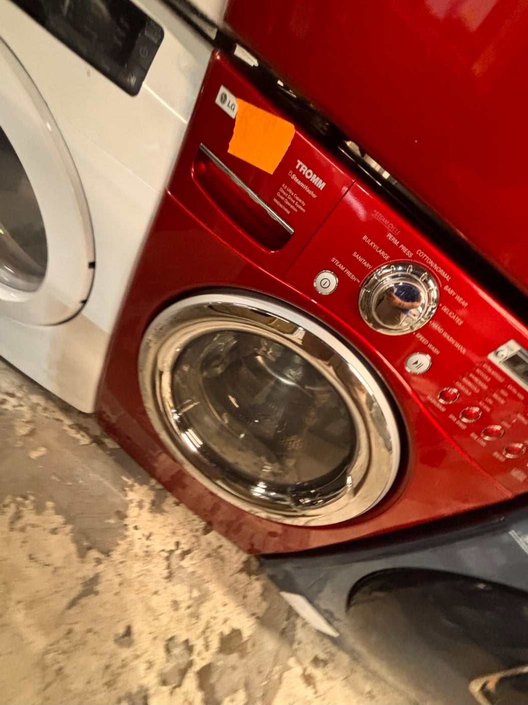} } LG washer & dryer set large capacity,electric 220v front load stackable or side by side - sensor dry , working 💯 with warranty ! in red color used,refurbished #LGRR74SET
