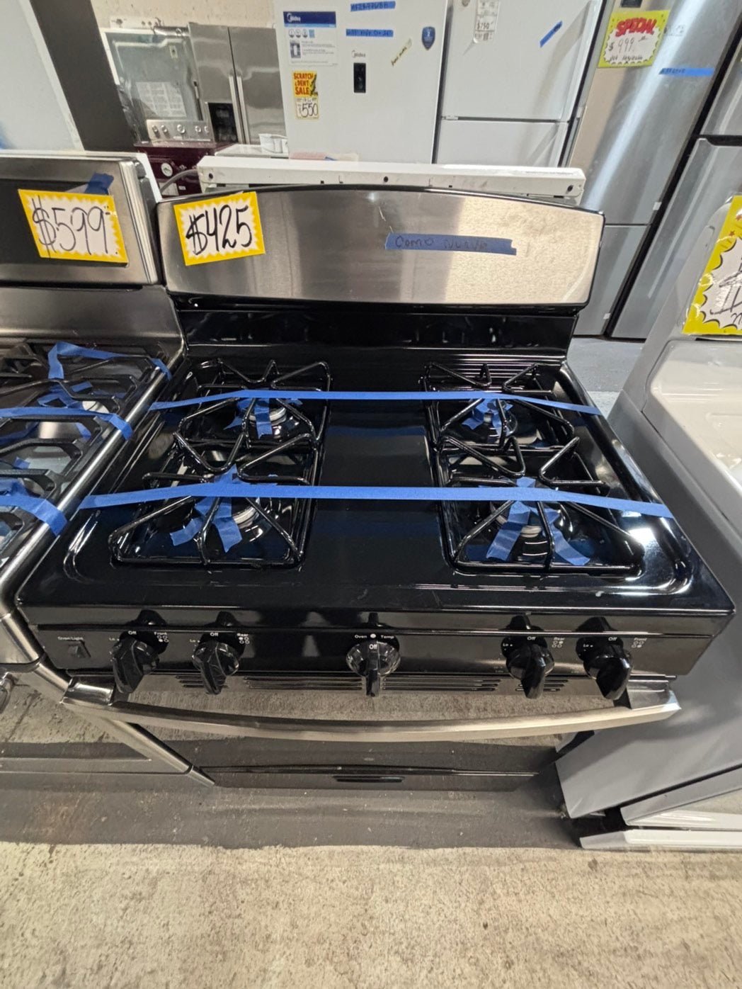 >*GE range 4 burner bake broil Hi/Lo self clean in stainless steel used-great condition ,Refurbished 30” #FLN10SB