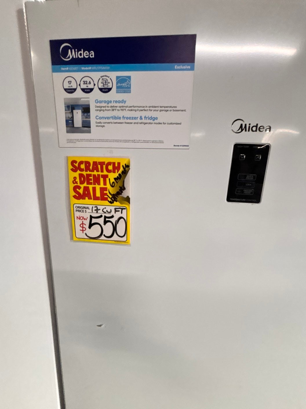 Open box 📦 17cu. ft. Midea Garage Ready Freezer/fridge convertible in White with Temperature Alarm ENERGY STAR #FZR77WBB