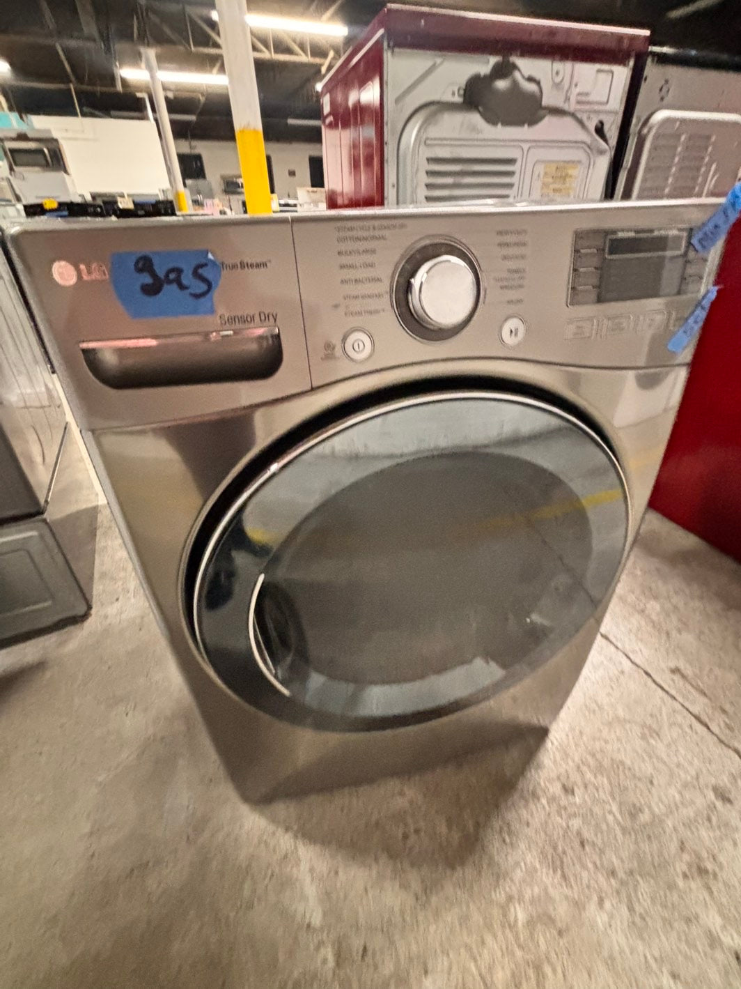 >LG  front load stackable GAS dryer in white , stainless steel drum 27" #ED771GB
