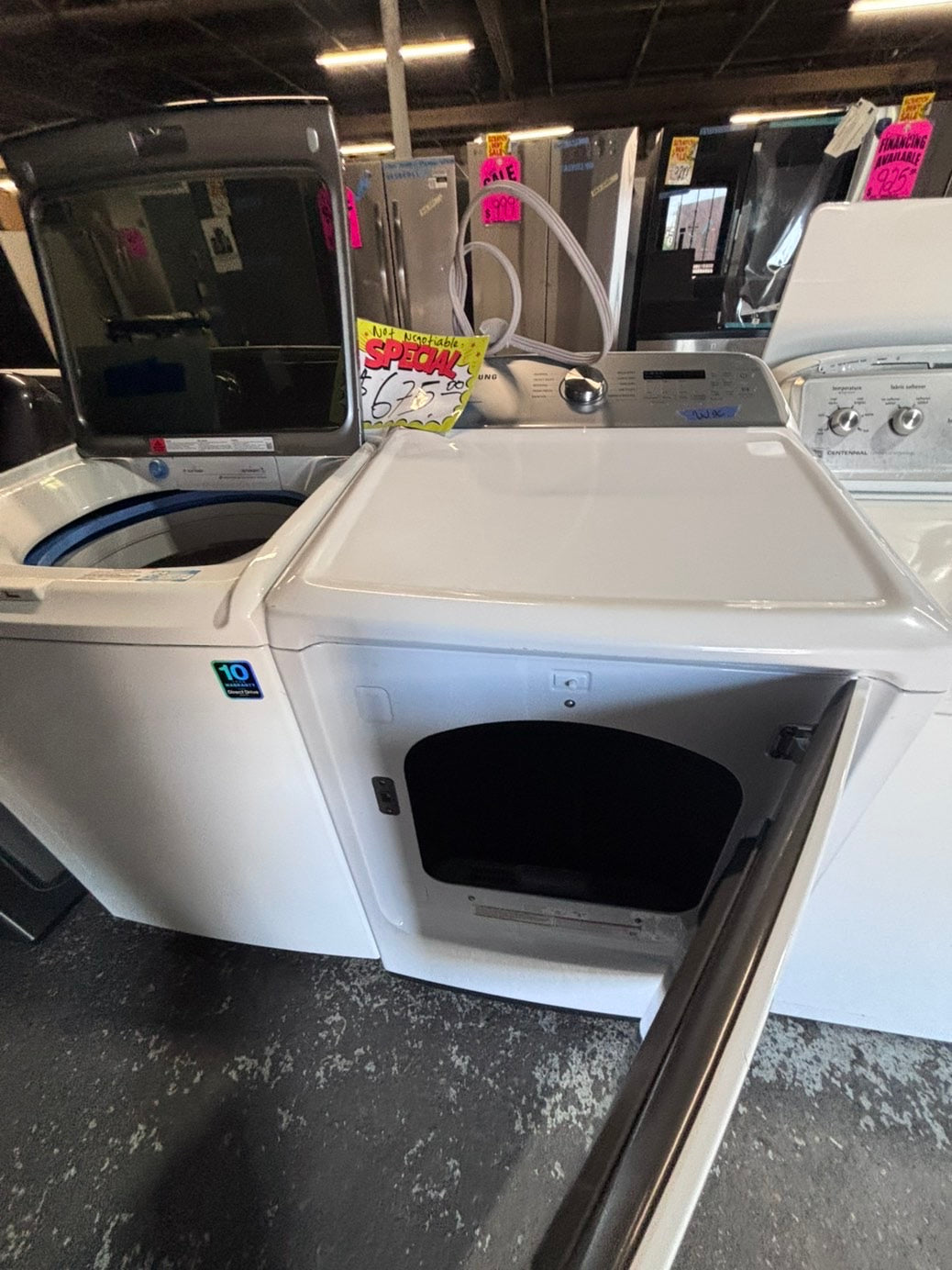 >>samsung mix & match white  top top load washer large capacity & dryer set electric 220v side x side top load stainless steel drum white color used-refurbished #WDS6YB