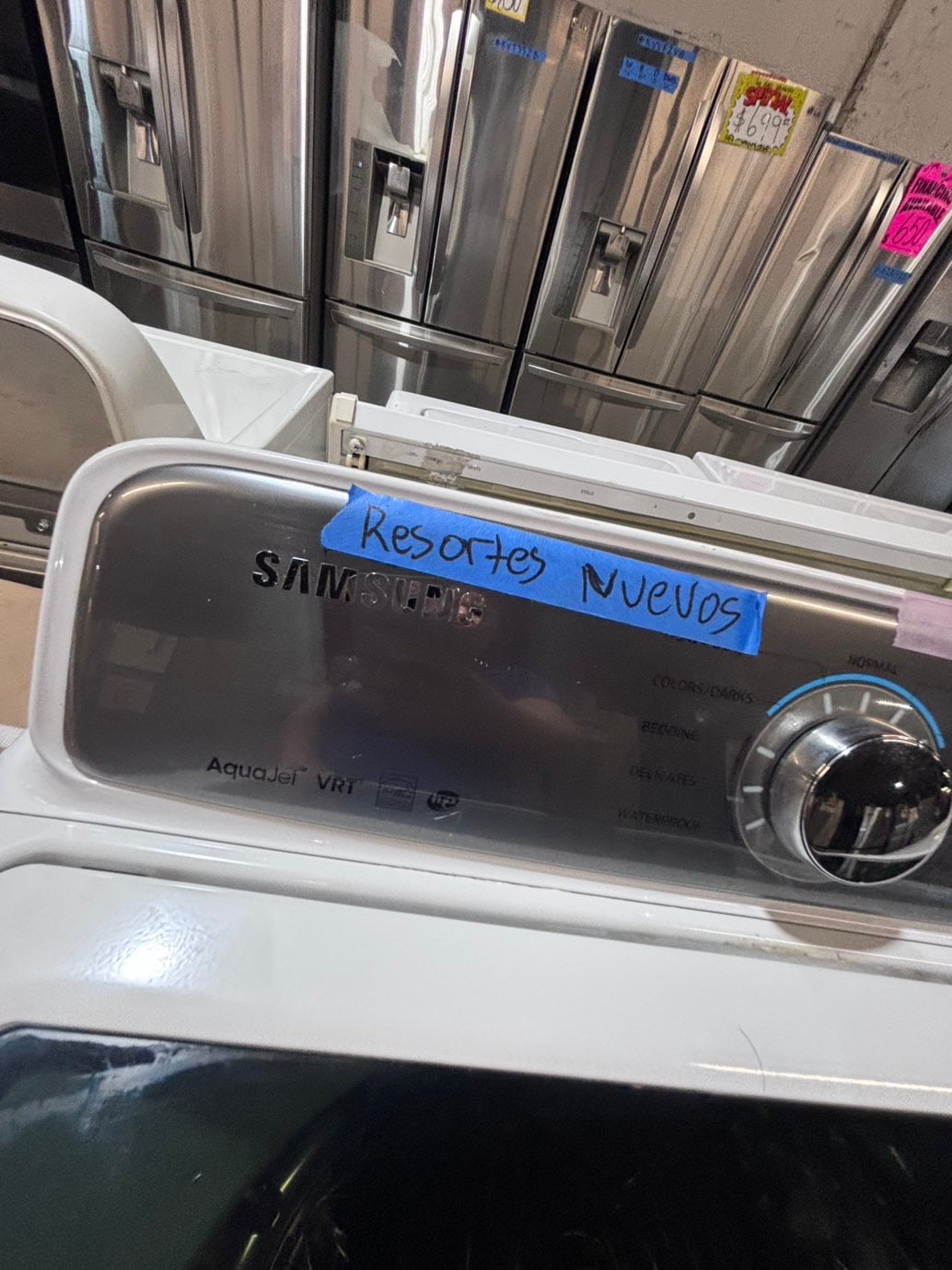 >*samsung white  top top load washer large capacity & dryer set electric 220v side x side top load stainless steel drum white color used-refurbished #W5Z6YB