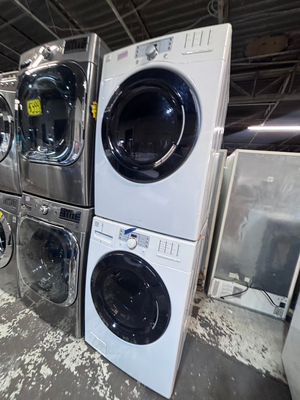 >*early July 4th special 🇺🇸kenmore washer & dryer set electric 220v front load stackable or side by side - sensor dry in white  color #GW1S2BSET
