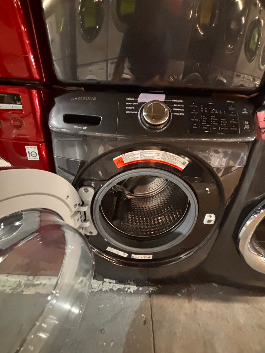 >*Samsung dark gray  washer front load stackable or side by side  27” in used-Refurbished #SGA23WB
