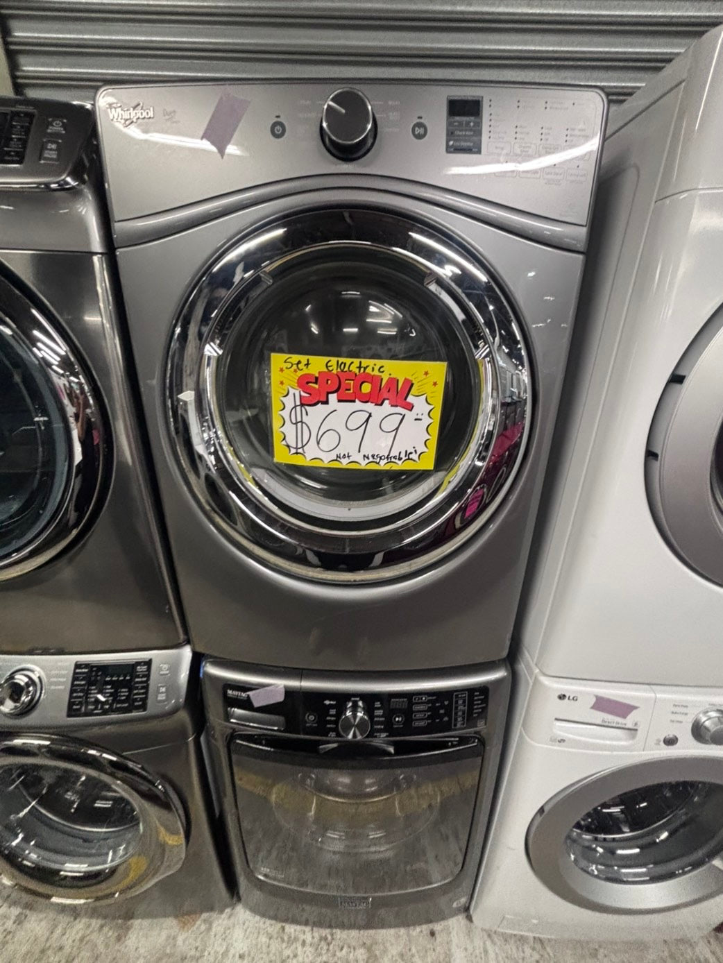 >*special 🔥mix & match Maytag  washer large capacity & whirlpool dryer set electric 220v front load stackable or side by side - sensor dry in white  #MAQ4VBSET
