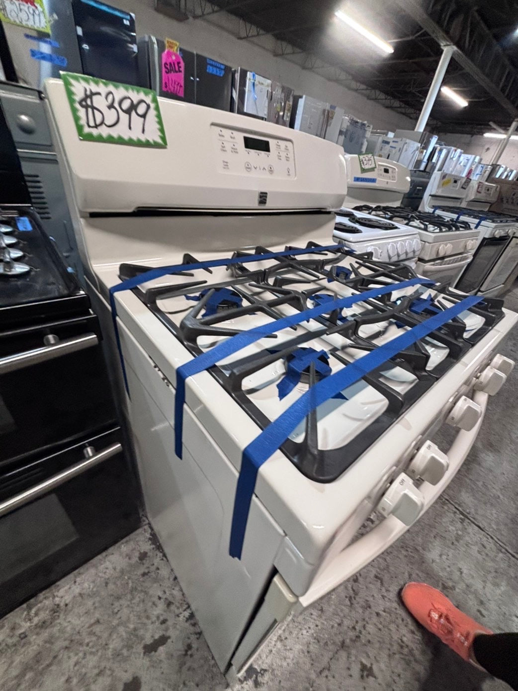 >*July 4th SALE🔥Kenmore Gas range 5 burner bake broil Hi/Lo self clean in off white used-Refurbished 30” #FG66J2B