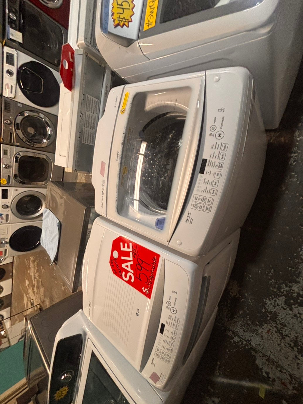 >*LG white  top top load washer large capacity & dryer set electric 220v side x side top load stainless steel drum white color used-refurbished #WYQ1ABB