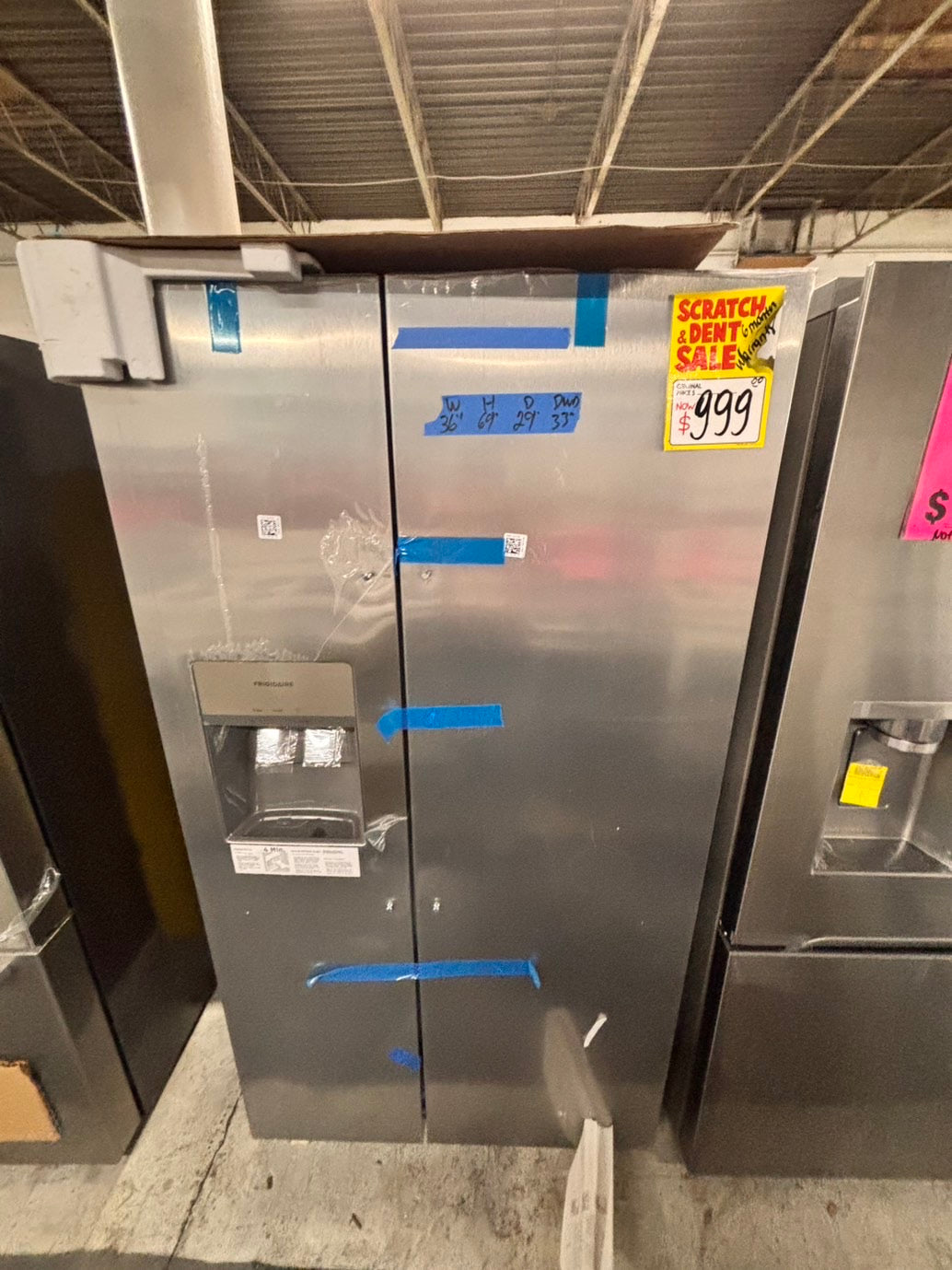 >newOpen Box 📦 | scratch & dent Frigidaire full size  36”in. Side-by-Side Refrigerator in Stainless Steel with iced maker & water dispenser #RF261FB