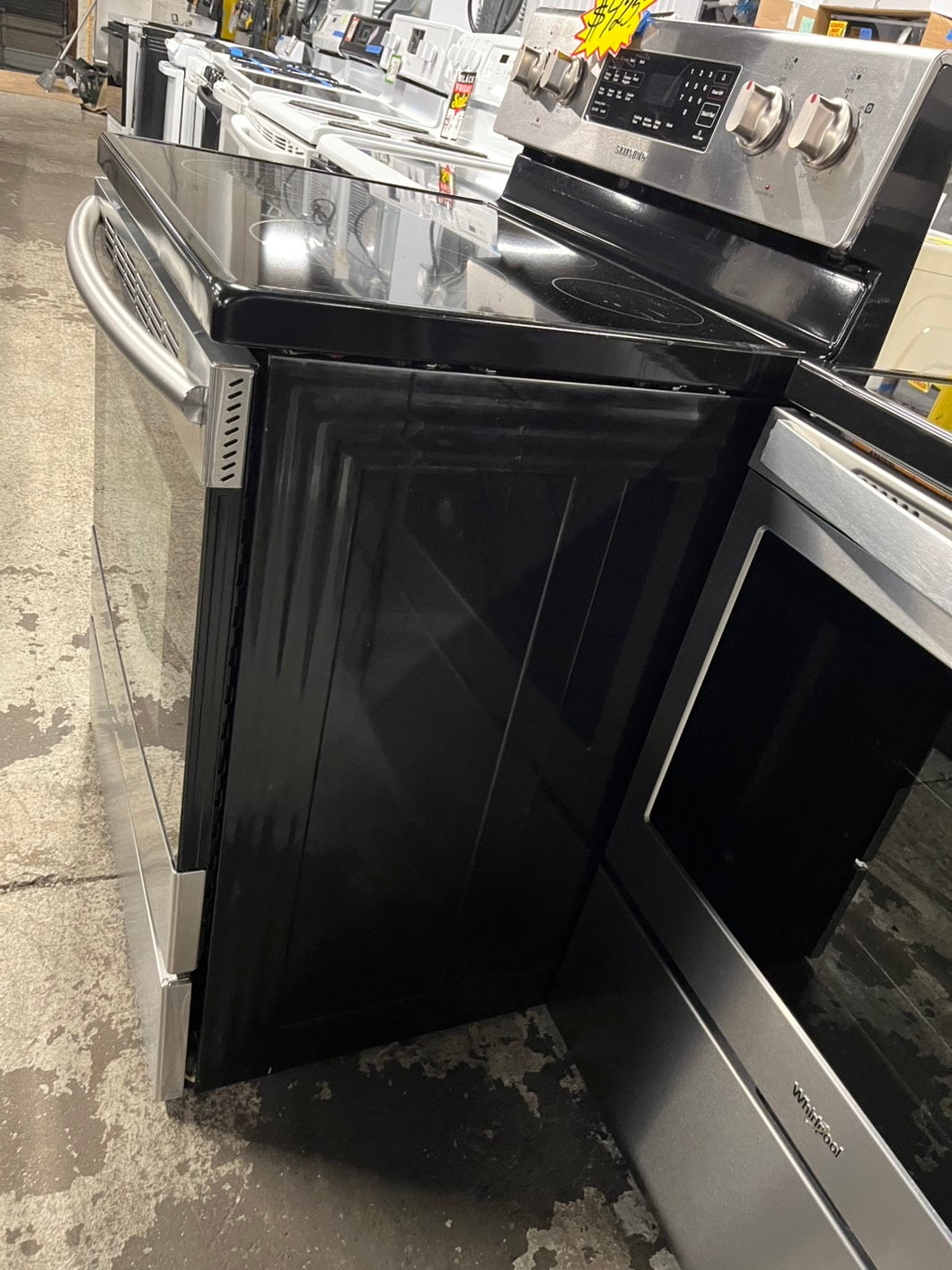 - Samsung electric range stainless steel 5 burner warm zone convection bake roast broil self clean 30” stock number #ER44SB-TR