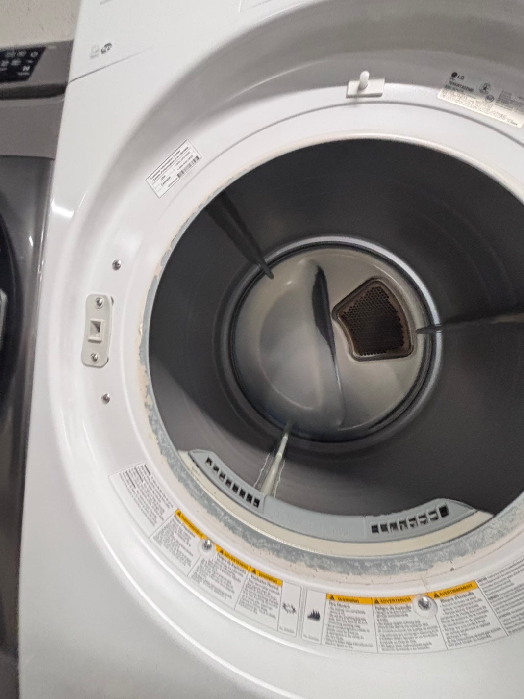 >LG GAS  washer & dryer set front load stackable white   27” in used-Refurbished #WD43GB