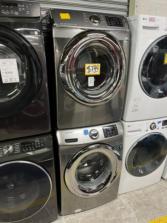 Samsung steam cycle washer 4.5 cu ft & dryer 7.5 cu ft set electric 220v front load stackable sensor dry He stainless steel #WD853UB