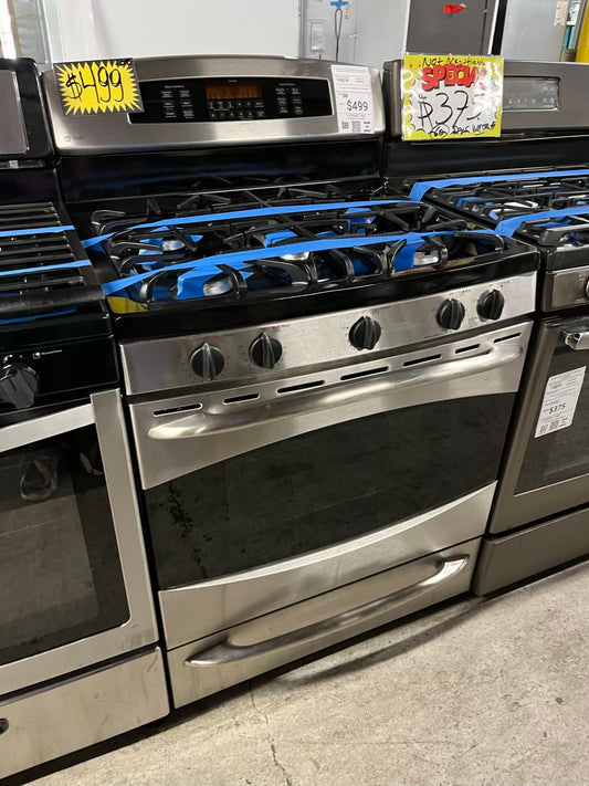 GE Profile gas range stainless steel 5 burner convection bake roast broil hi/lovely clean 30 in #GR392AB
