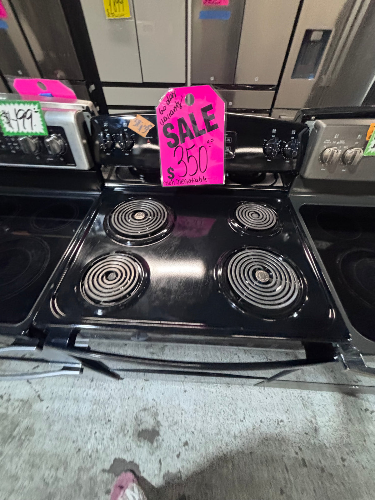 }GE black electric coil top range coil 220v bake /Broil 4 burner used-Refurbished  great condition 30" #GB1GE4B
