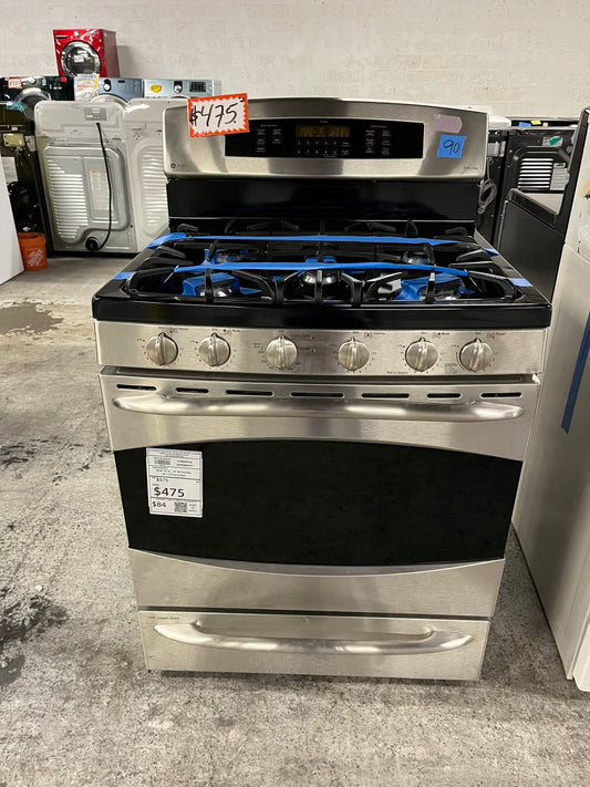 Ge profile gas range 5 burner stainless steel self clean, convection bake,convection Roast, Bake broil 30" Refurbished #GR392QB