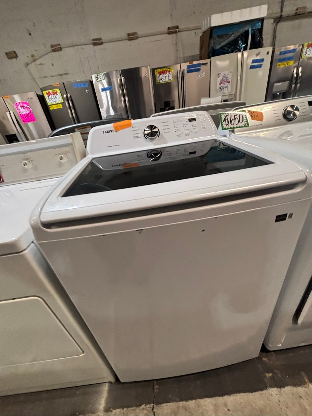 } }Samsung white  top top load washer with agitator large capacity & dryer set electric 220v side x side top load stainless steel  drum ,white color used-refurbished #MYK1B3B