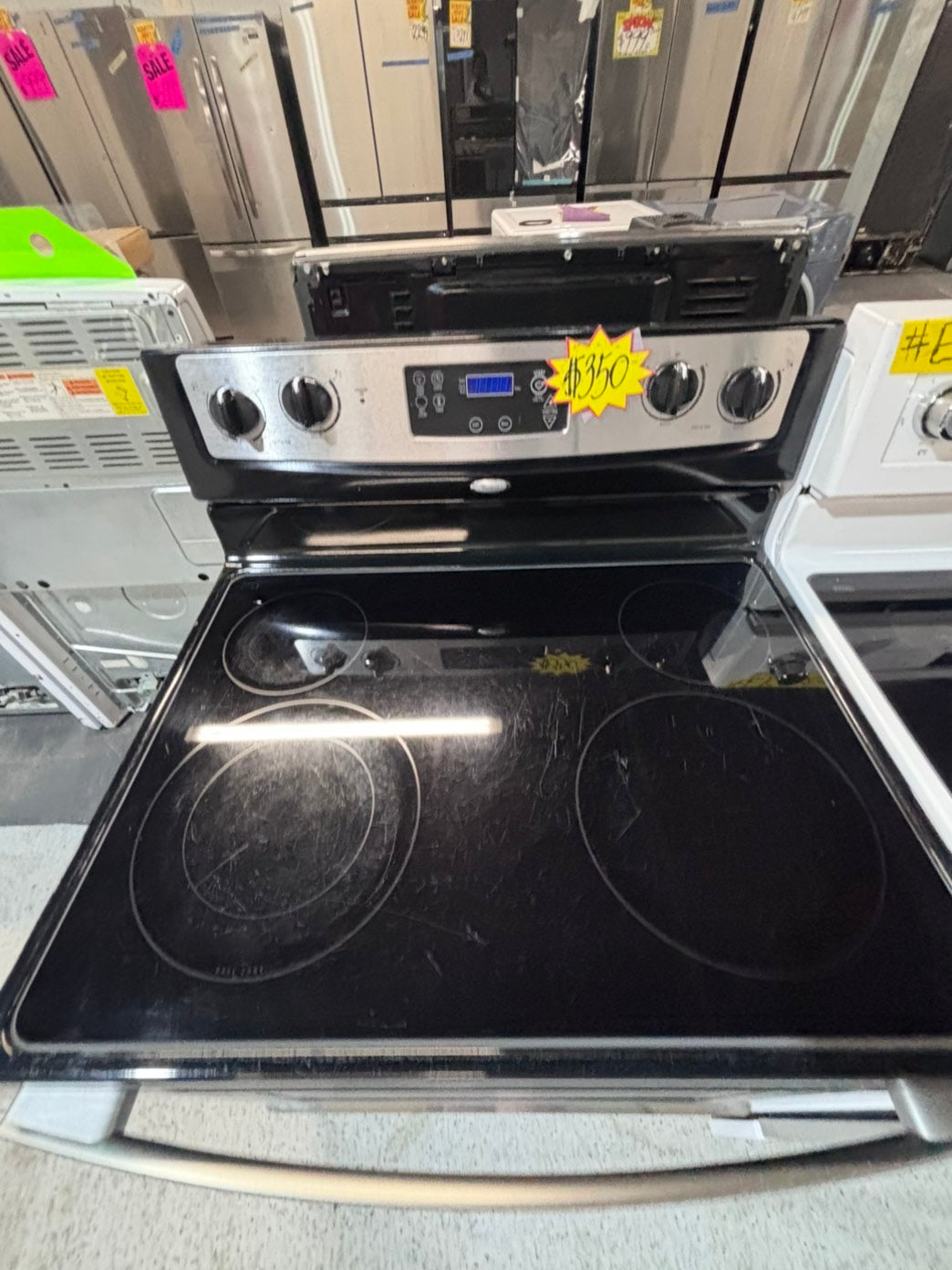 >* whirlpool electric 220v glass top range bake Broil roast self clean stainless steel 30" Refurbished #EMK112B