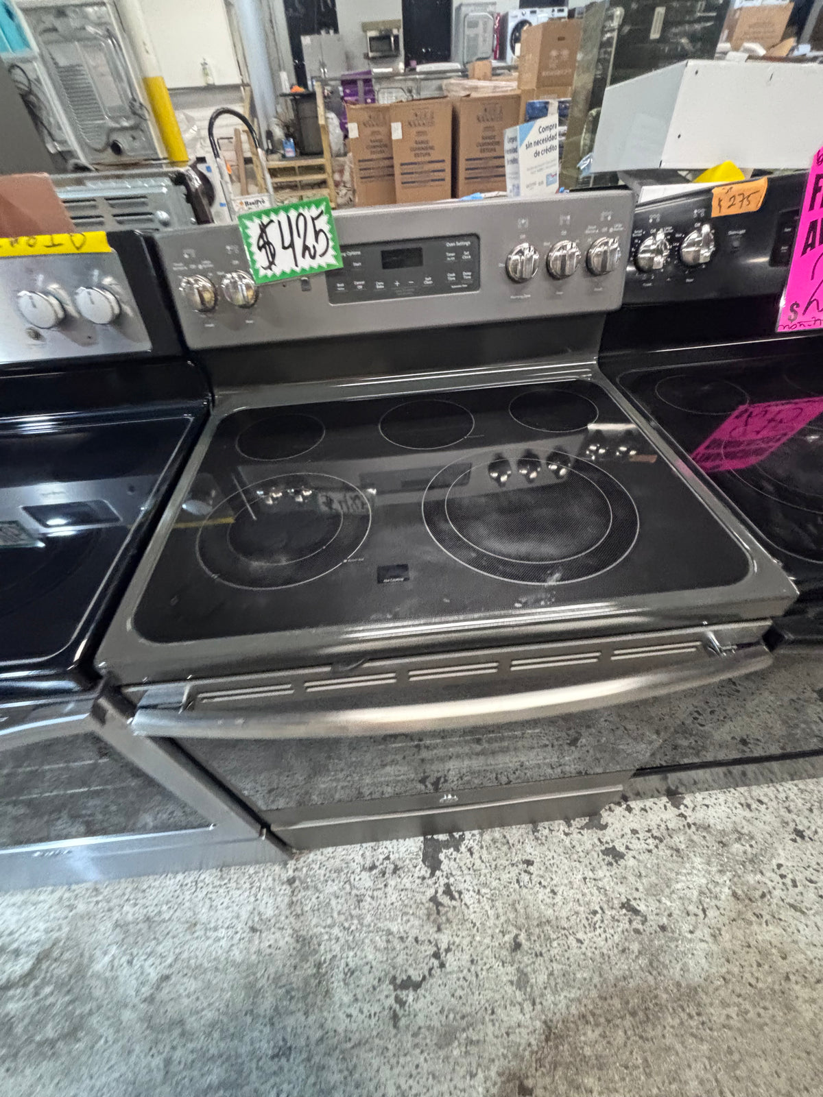 } GE slate color electric 220v glass top range 5 burners bake Broil roast self clean  30" working 💯 with warranty ,used-Refurbished #GELZX21B