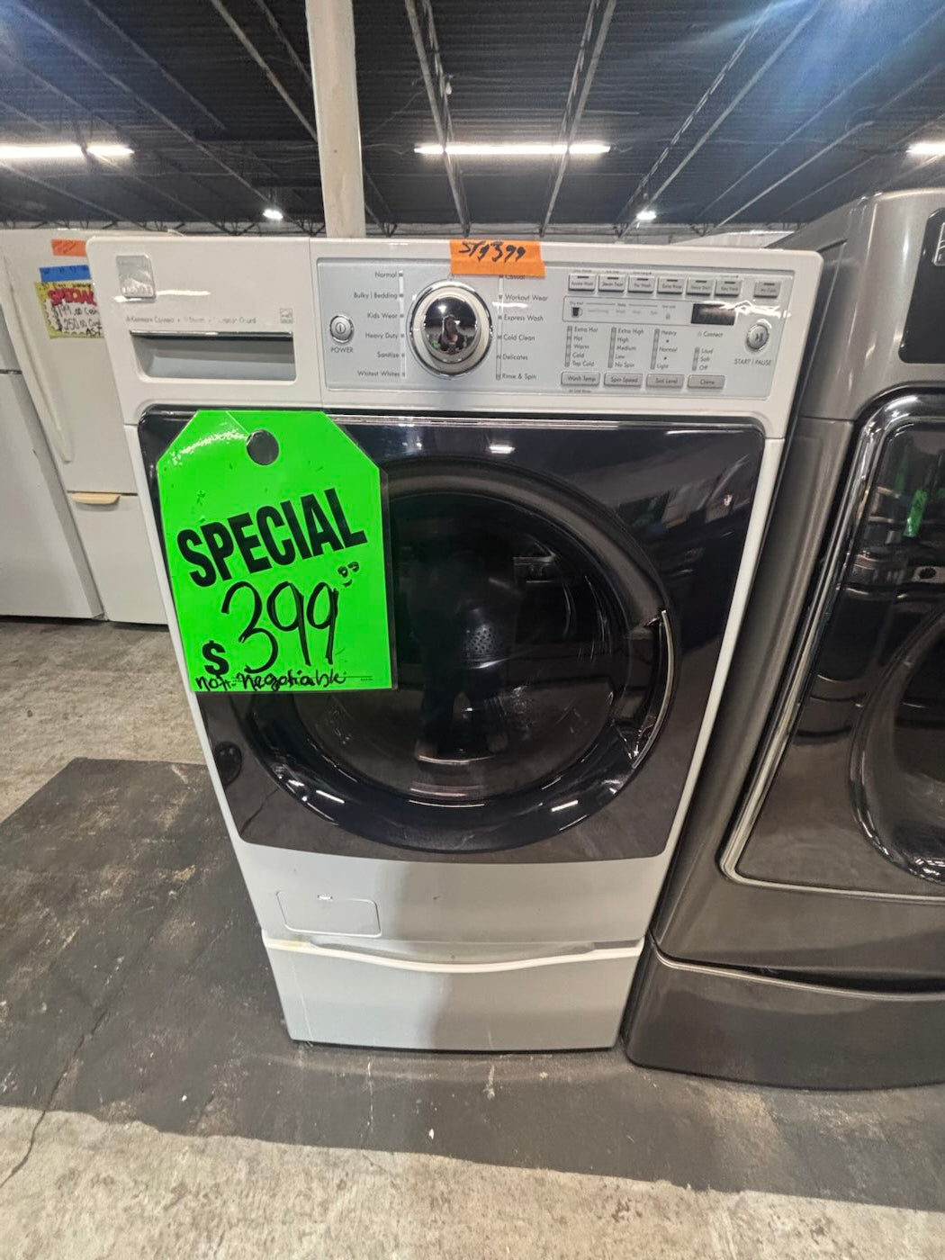 }Sale🔥Kenmore front load washing machine large capacity 4.5 cu ft white 27” w/pedestal working 💯 with warranty - used refurbished #WKM51B