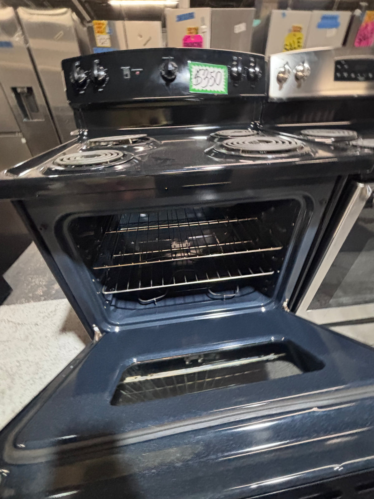 }GE black electric coil top range coil 220v bake /Broil 4 burner used-Refurbished  great condition 30" #GN4QE4B