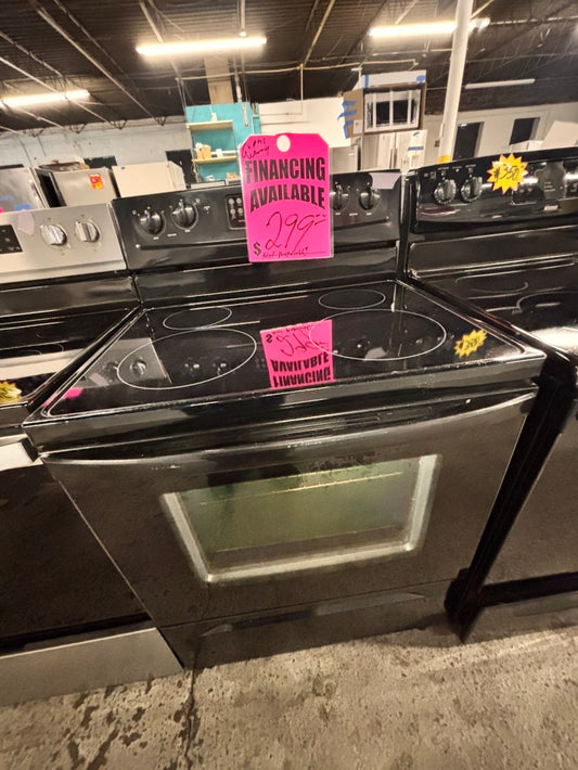 >🔥Sale🔥whirlpool Glass Top electric stove black  bake broil 4 burner Self clean 30”  used-Refurbished #EX5Z4B