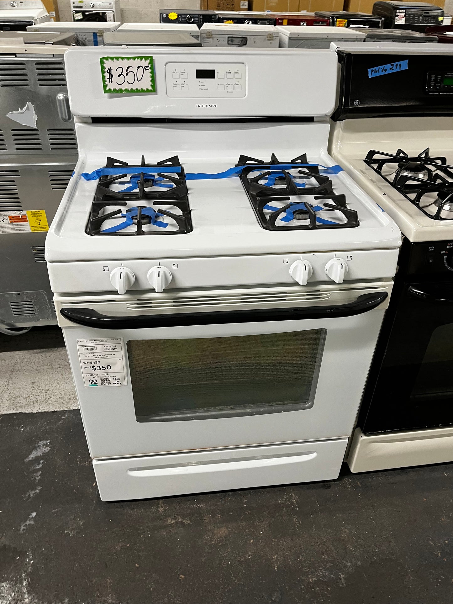 * Frigidaire gas range 4 burner bake broil in white 11 30" Refurbished #ER282KB