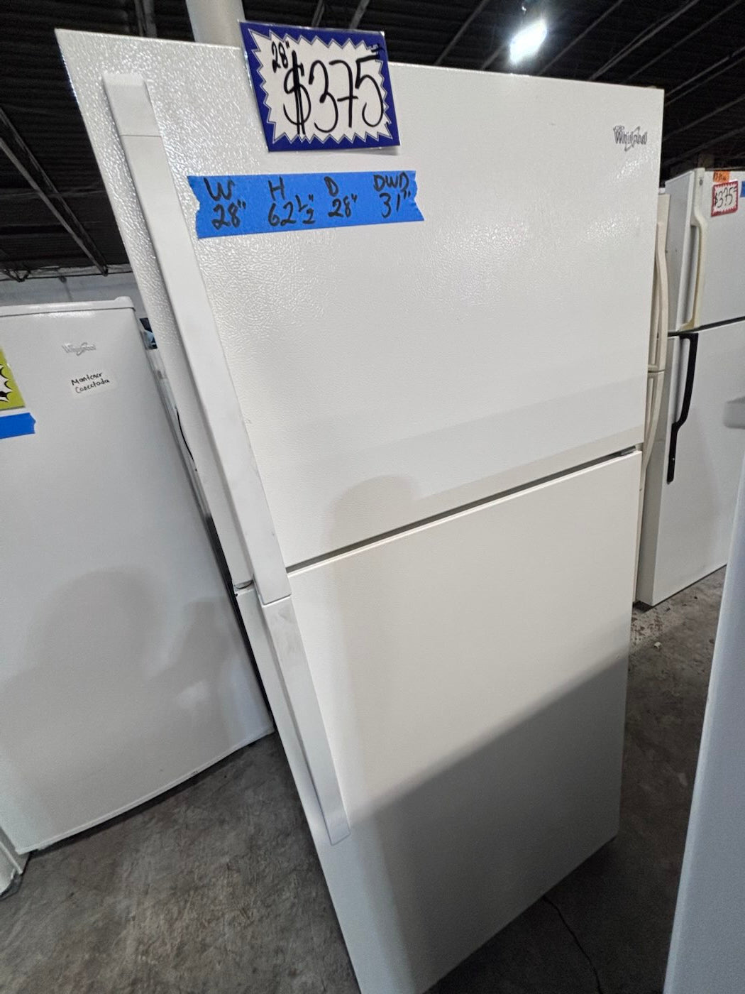 }28”w x 62 1/2h. GE top freezer fridge white working 💯  used-refurbished #FTR12RB