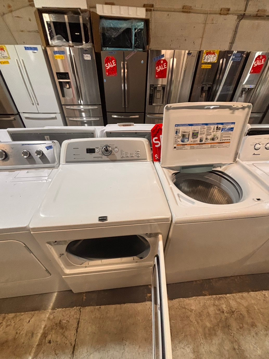 >*maytag dryer electric 220v & whirlpool washer white   large capacity side x side  white color used-refurbished #WYT6BB