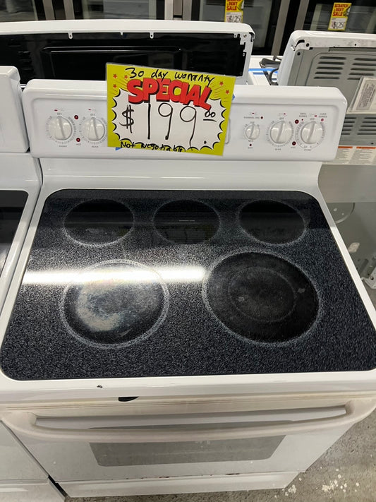 =🥳On sale‼️🌪️🌪️Hotpoint Glass Top electric stove white bake broil 4 burner warn zone Refurbished#ELR17B