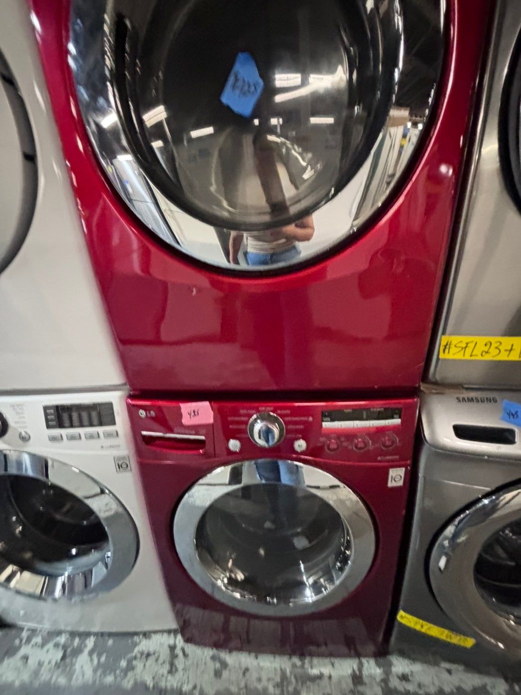 >* LG washer & dryer set electric 220v front load stackable or side by side - sensor dry in red color #LERA5SET