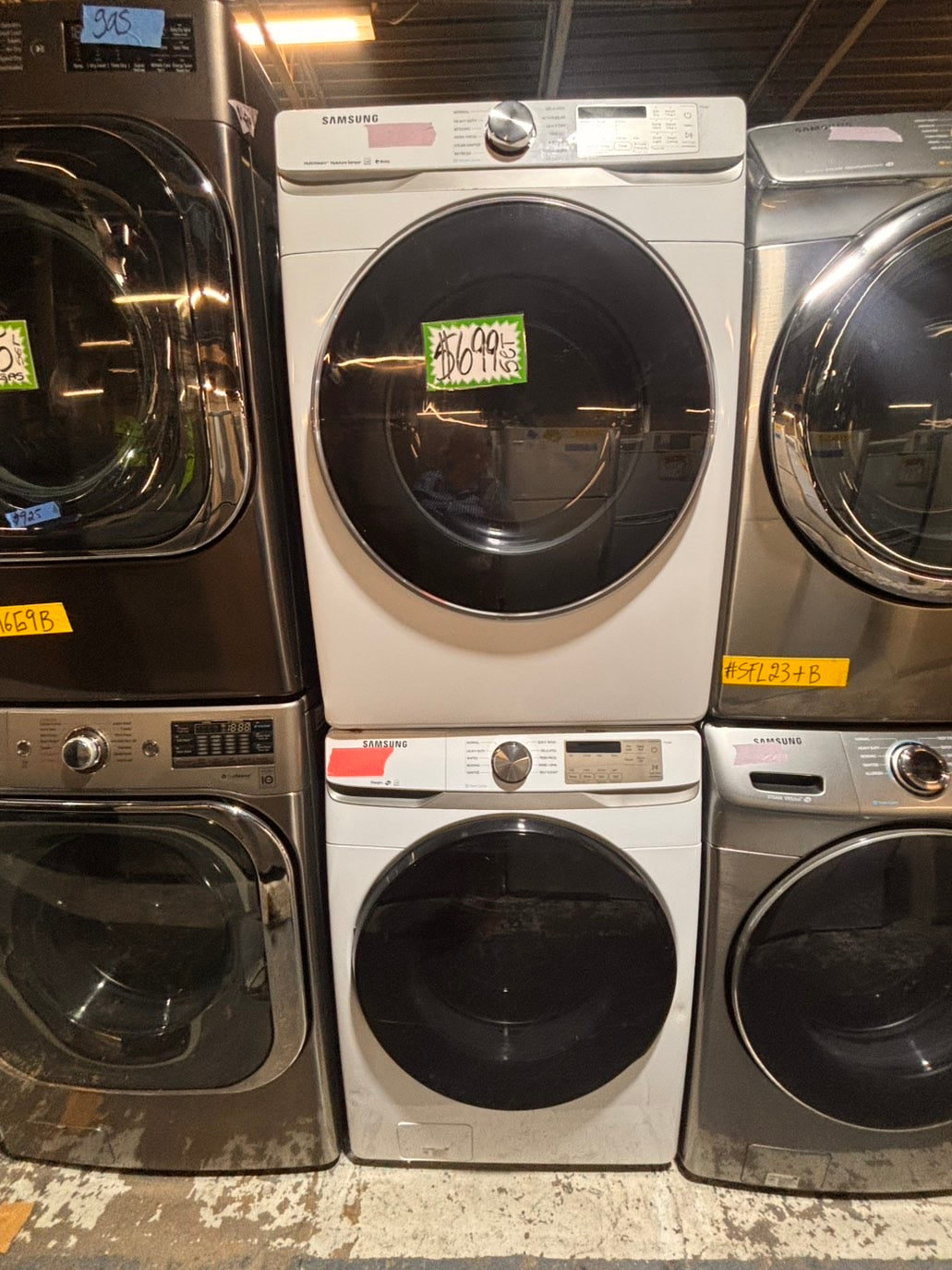 >*Samsung steam washer 4.5 cu ft & dryer 7.5 cu ft set electric steam 220v front load stackable or side by side - sensor dry HE white color   #WDW88SET
