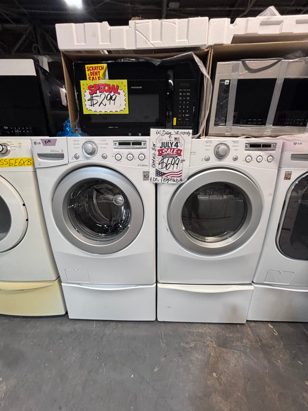 >*used- refurbished LG front load washer & dryer set  electric 220v large  capacity with pedestals in red color 27” #SFL55V7B