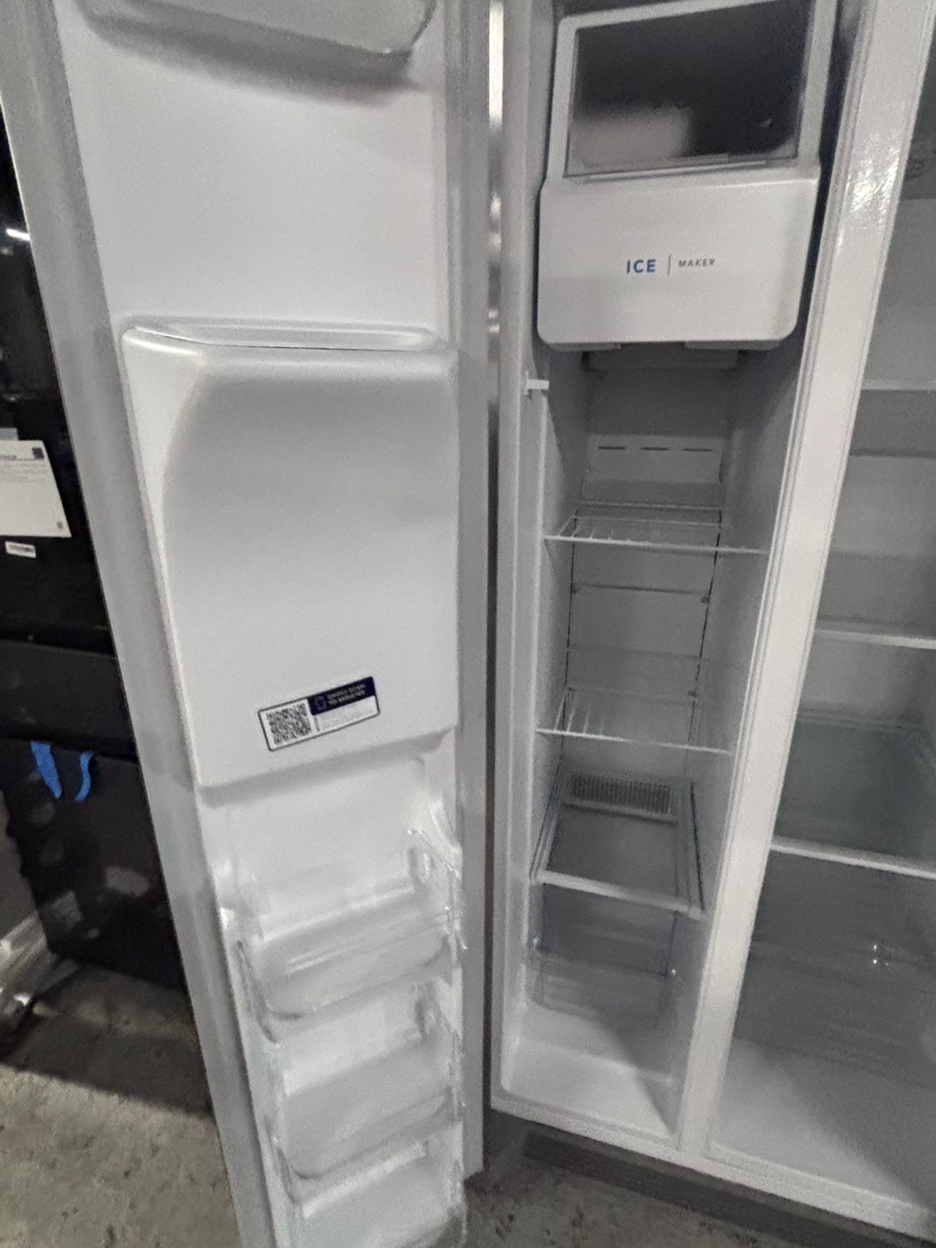 >used-refurbished Frigidaire 33” Side by Side Refrigerator stainless steel w/ice water dispenser  - #RFUR33LB