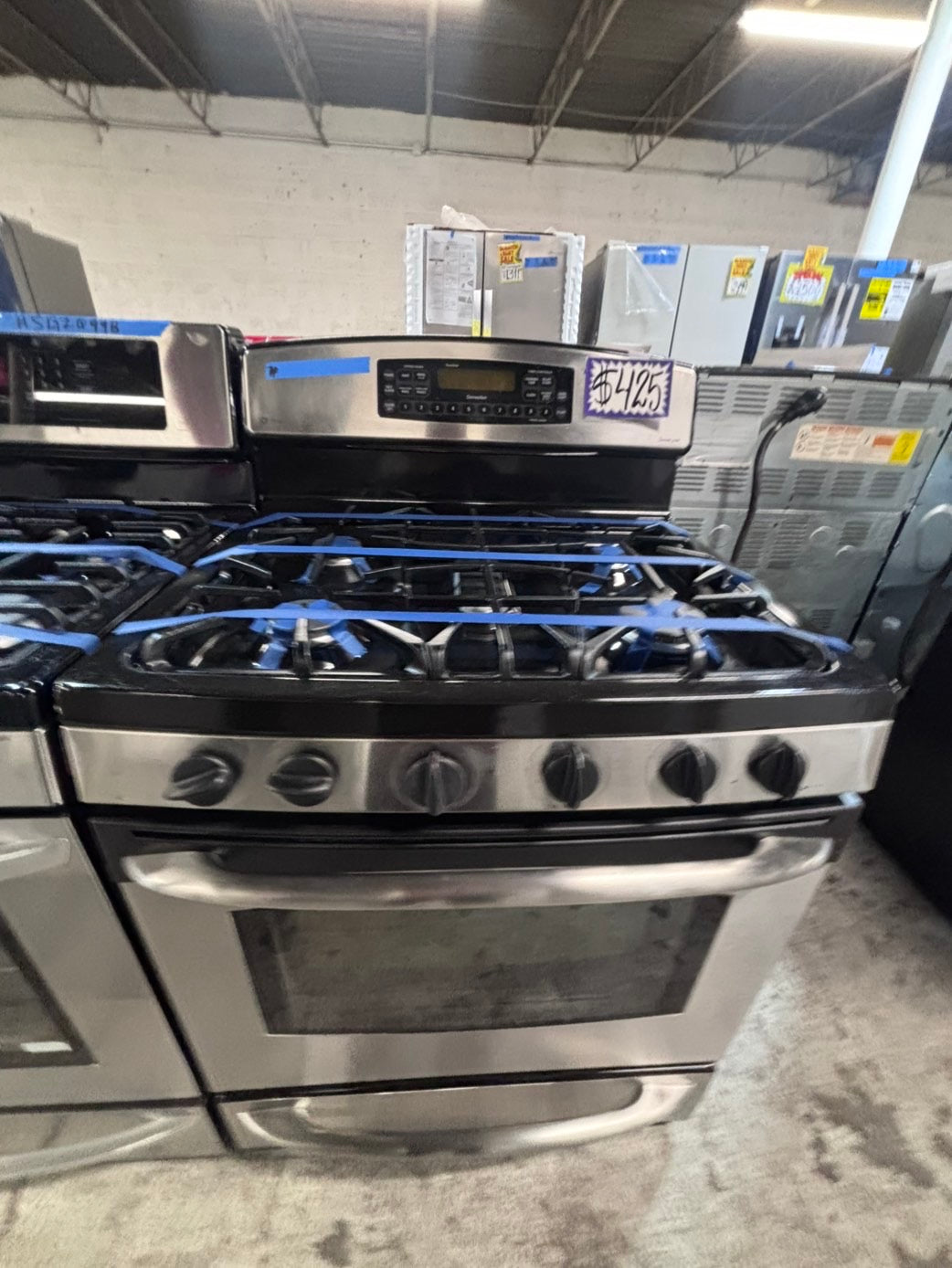 >GE  Gas range 5 burner bake broil Hi/Lo self clean in stainless steel used-Refurbished 30” #GEG1X2B