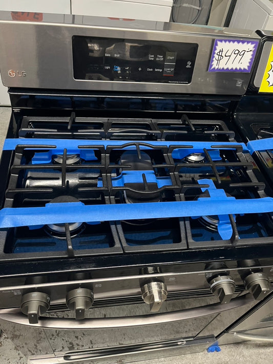 - LG gas range Black stainless steel 5 burner  bake broil self clean 30" #GR122B