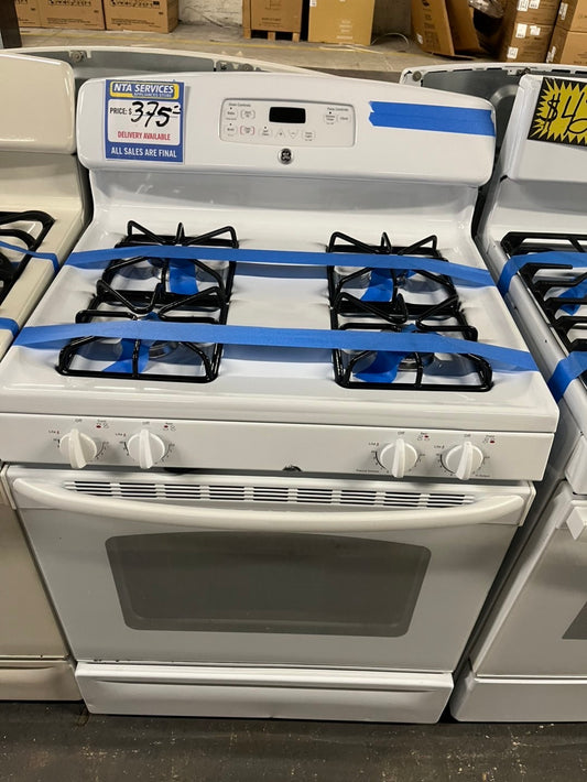 =GE Gas range 4 burner bake broil self clean in off white used-Refurbished 30” #GRE45B