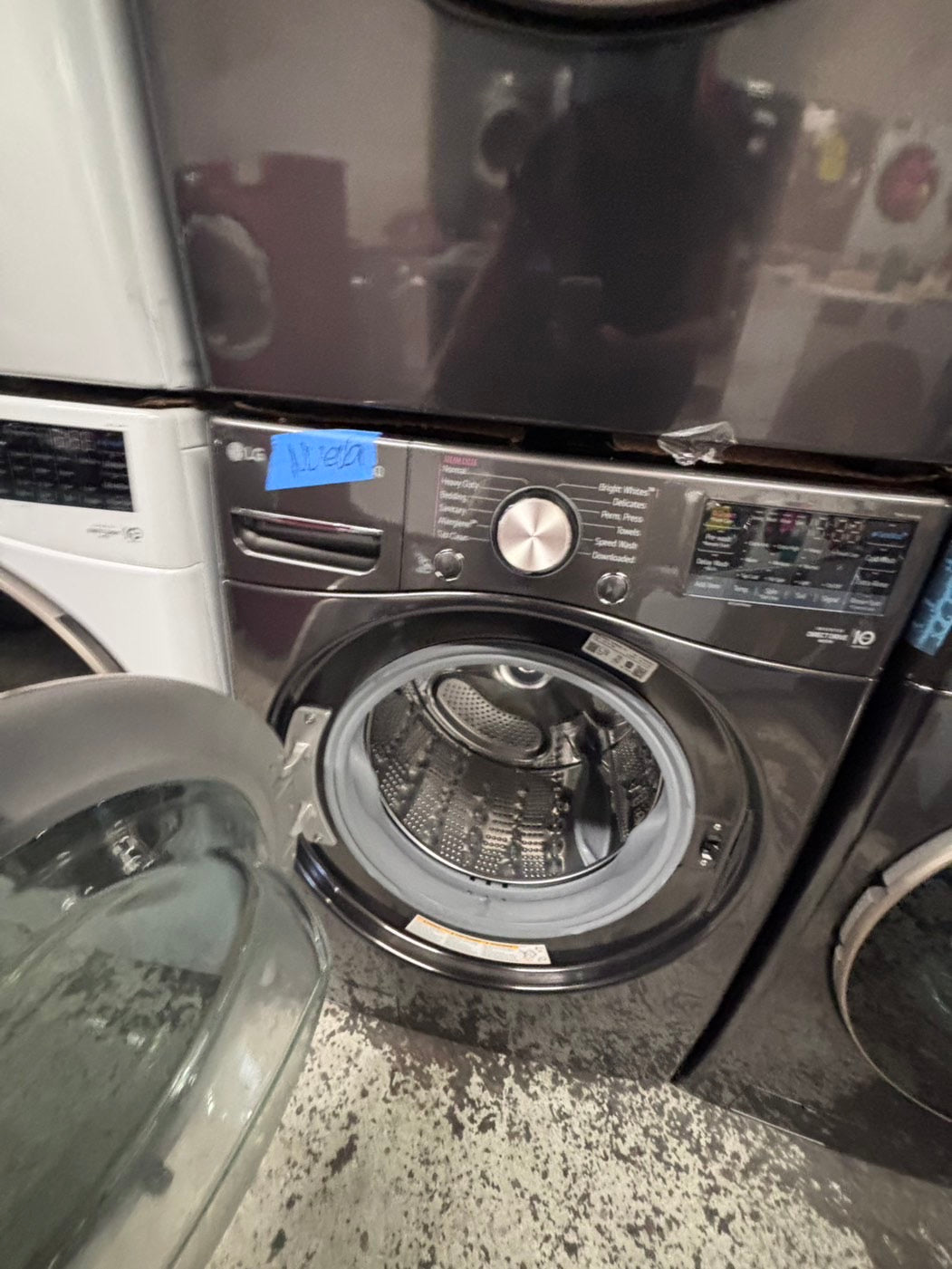 >>LG Open Box 📦 Scratch & Dent 4.5 cu. ft. Ultra Large Capacity Front Load Washer 
 & 7.4 cu. ft. Large Capacity Front Load Electric Dryer - black steel  Set / stock number #WD3A1CB