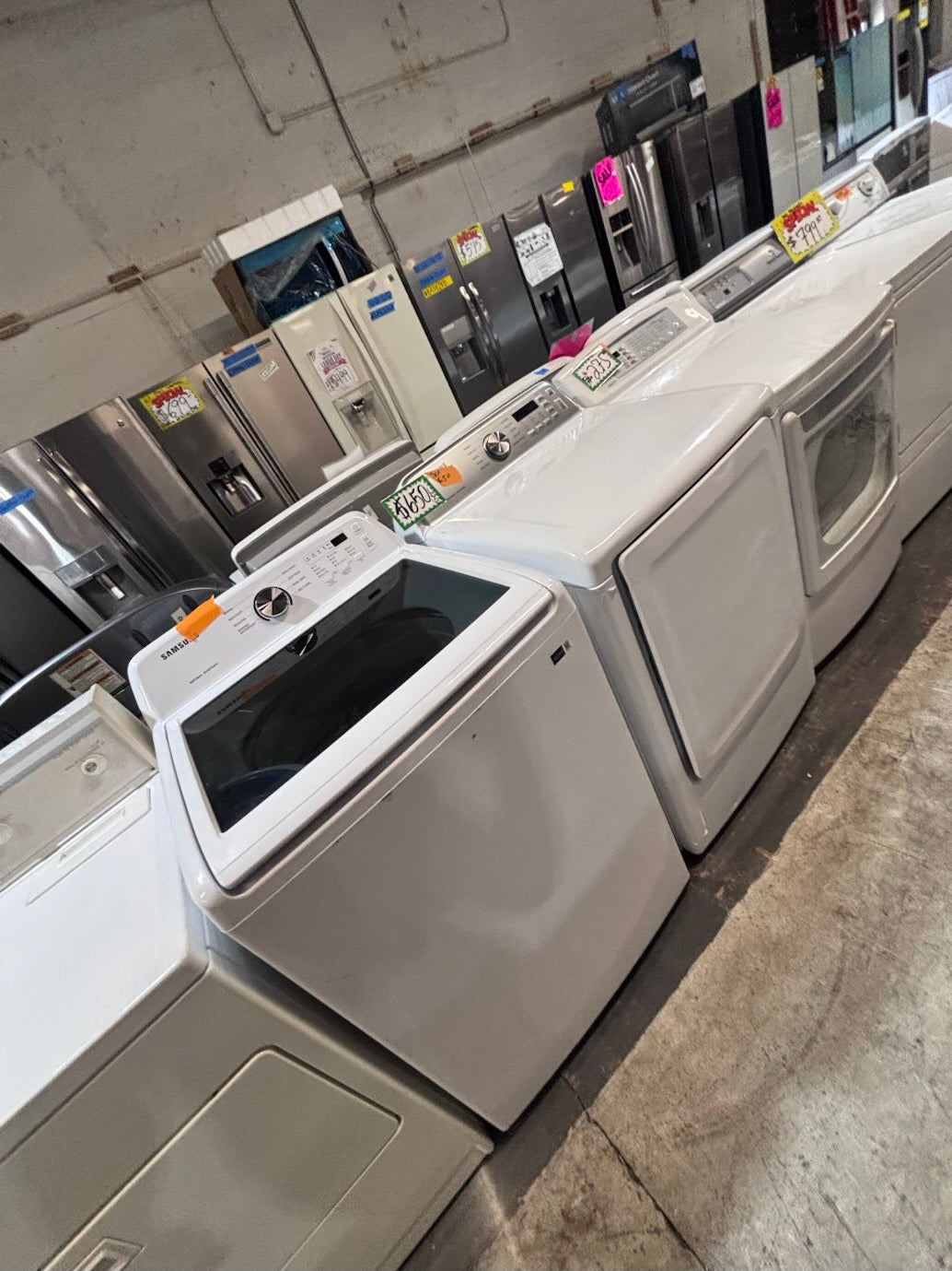 } }Samsung white  top top load washer with agitator large capacity & dryer set electric 220v side x side top load stainless steel  drum ,white color used-refurbished #MYK1B3B