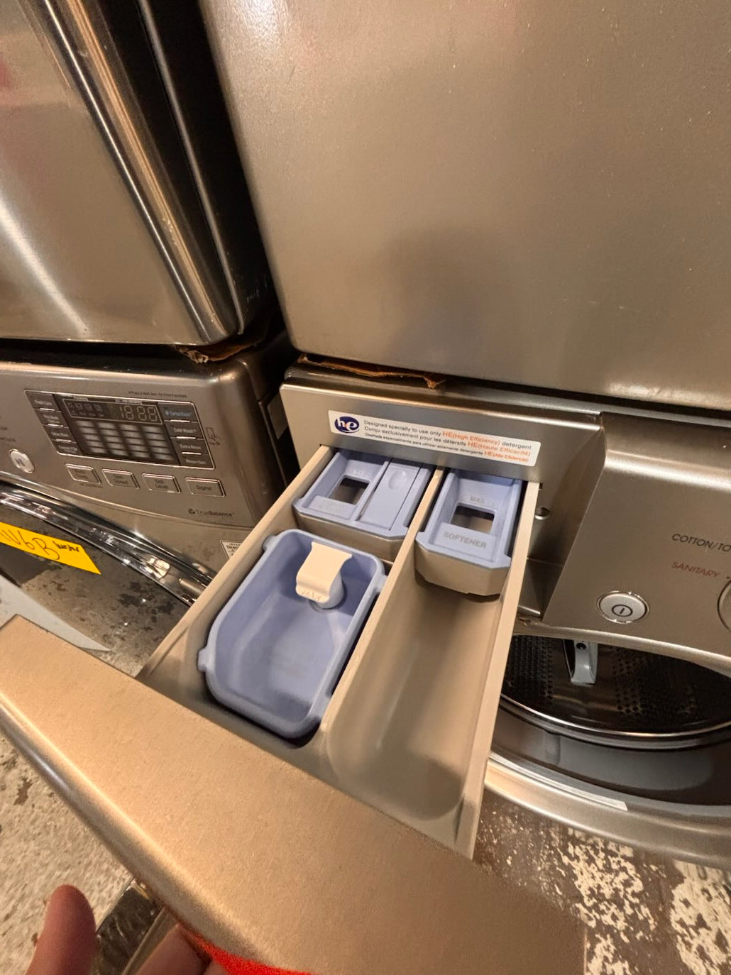 } } special🔥LG washer & dryer set large capacity,electric 220v front load stackable or side by side - sensor dry , working 💯 with warranty ! in silver-gray color used,refurbished #LGGY14SET