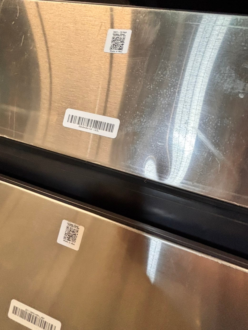 >new open box   Samsung Bespoke 23 cu. ft. Counter Depth 4-Door French Door Refrigerator in Stainless Steel with Family Hub in Charcoal Glass #RFFH8Z41B