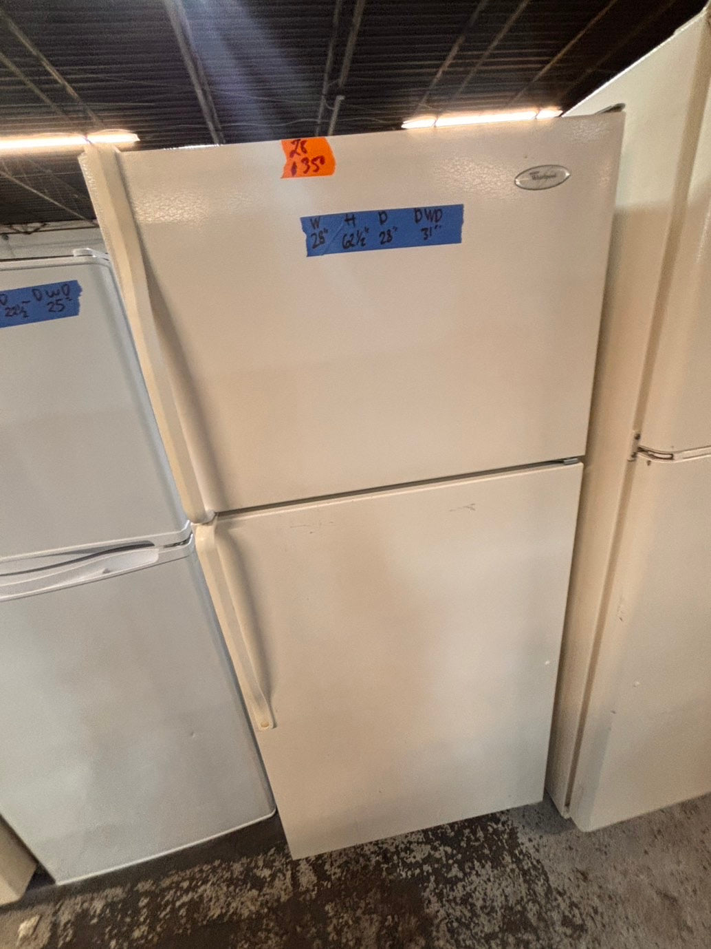 >*28”wide x 62h whirlpool top freezer fridge white working 💯 used-refurbished #RWC5YSB