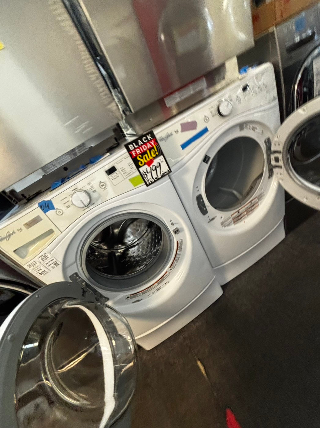 -Black Friday sale 🦃Whirlpool electric 220v washer and dryer set front load w/pedestal 27" in 
ITEM #Refurbished ED957PL