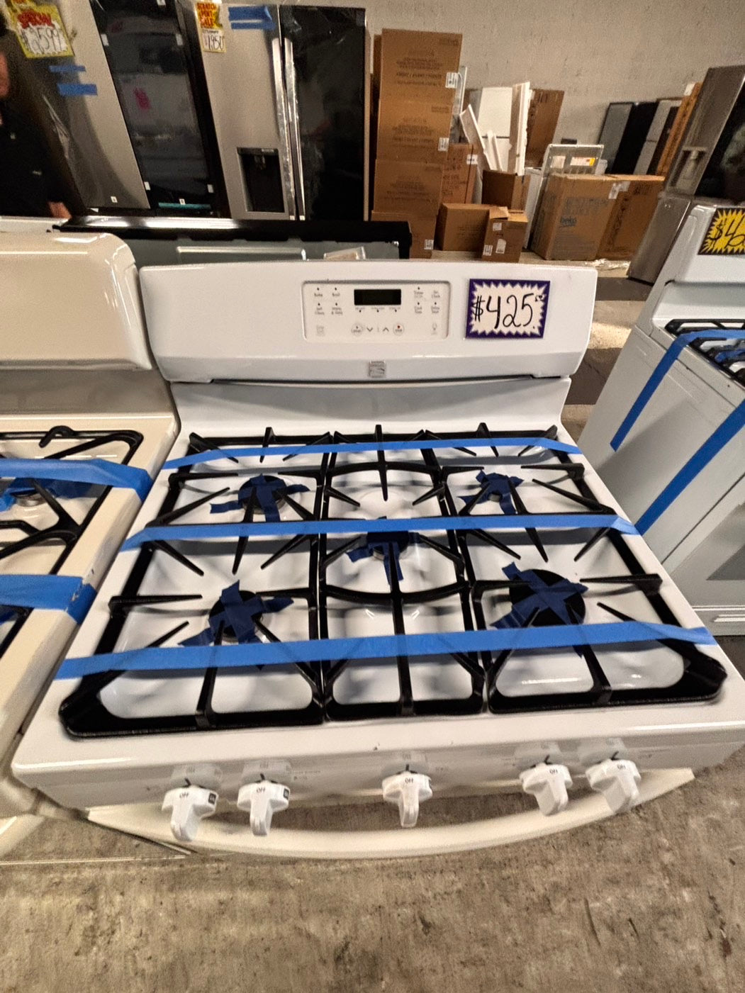 >kenmore Gas range 5 burner bake broil Hi/Lo self clean in off white used-Refurbished 30” #KGS142B